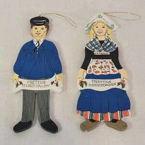 Hewitt & Newkirk Netherlands‎ Wooden Couple Ornaments Hand Painted Holland BLUE